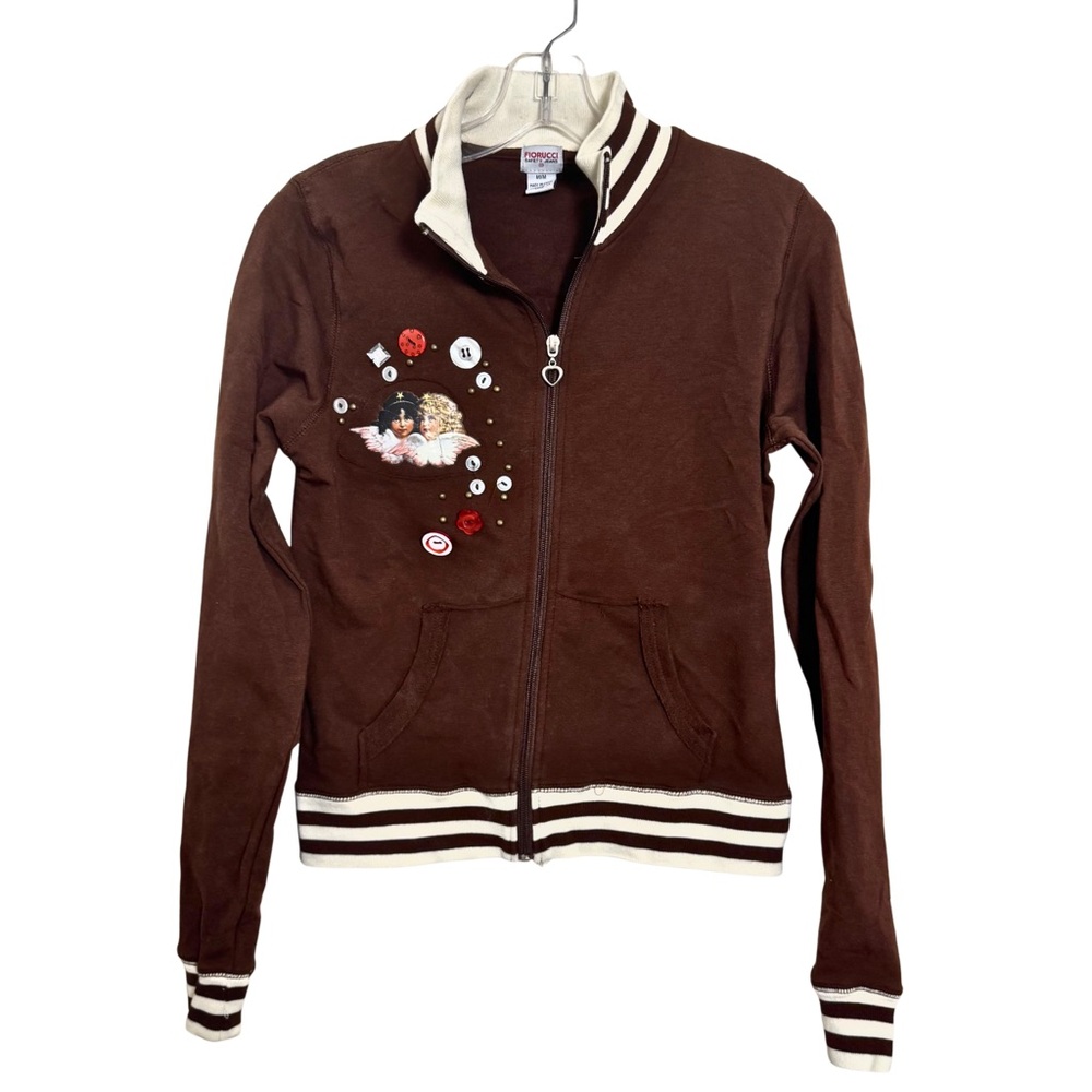 Fiorucci Y2K Cherub‎ Brown Zip Up Sweatshirt Gilmore Girls Inspired Size Medium